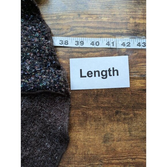 Sioni Boucle Shawl Collar Long Line Cardigan Size M Petite Brown Embroidered - Picture 12 of 13